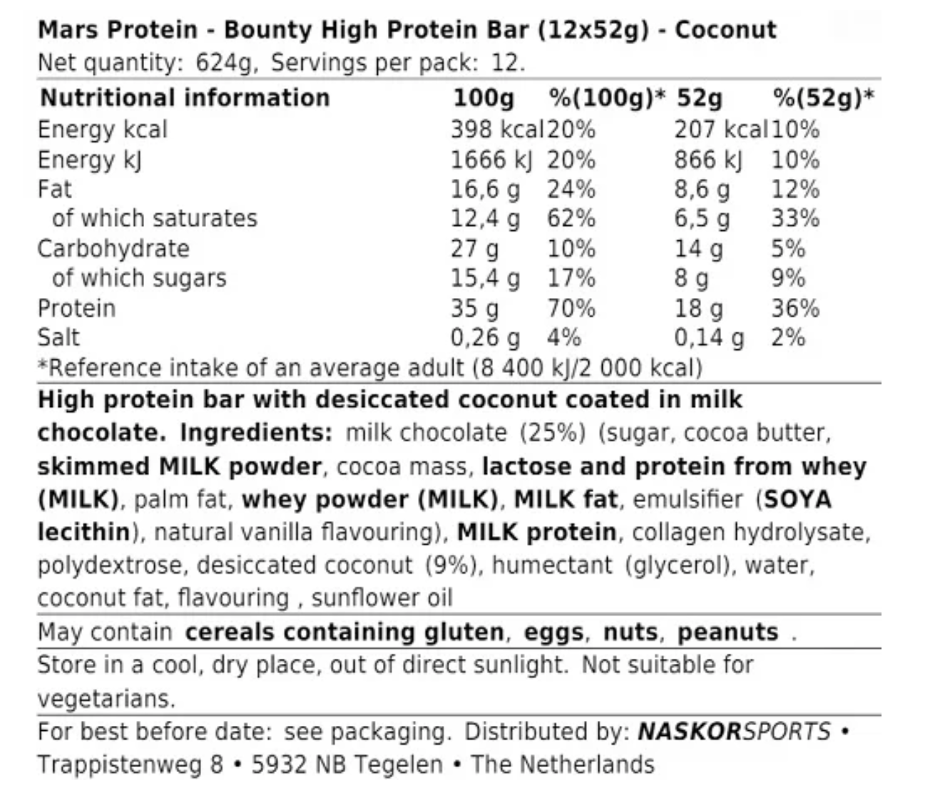 Bounty High Protein Bar (12x52g)