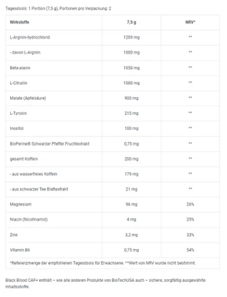 BioTech Black Blood CAF+ 300g (40 Serv.)