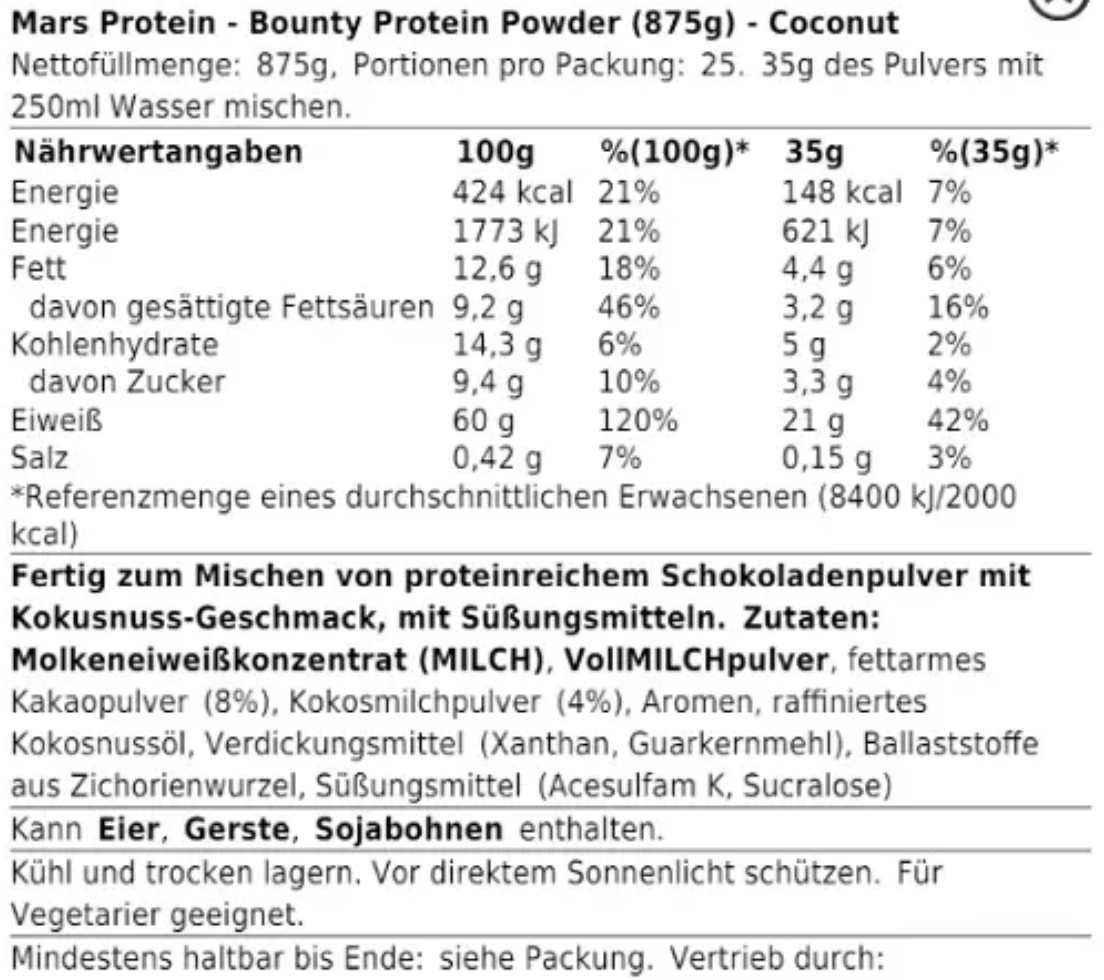 Bounty Protein Powder 455g - Coconut